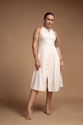 Razor Back Midi Dress - WHITE